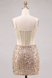 Champagne Corset Ruched Bodycon Sequin Homecoming Dress