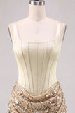 Champagne Corset Ruched Bodycon Sequin Homecoming Dress