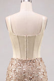 Champagne Corset Ruched Bodycon Sequin Homecoming Dress