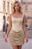 Champagne Corset Ruched Bodycon Sequin Homecoming Dress