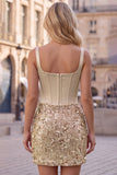 Champagne Corset Ruched Bodycon Sequin Homecoming Dress