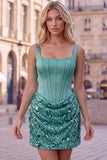 Champagne Corset Ruched Bodycon Sequin Homecoming Dress