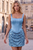Champagne Corset Ruched Bodycon Sequin Homecoming Dress