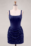 Champagne Corset Ruched Bodycon Sequin Homecoming Dress