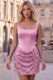 Champagne Corset Ruched Bodycon Sequin Homecoming Dress