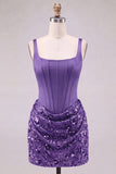 Champagne Corset Ruched Bodycon Sequin Homecoming Dress