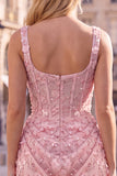 Corset Apricot Bodycon Ruched Sequin Homecoming Dress with 3D Flowers