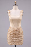 Lilac Corset Ruched Sequin Bodycon Homecoming Dress with 3D Flowers