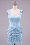 Lilac Corset Ruched Sequin Bodycon Homecoming Dress with 3D Flowers