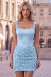 Lilac Corset Ruched Sequin Bodycon Homecoming Dress with 3D Flowers