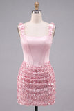 Lilac Corset Ruched Sequin Bodycon Homecoming Dress with 3D Flowers