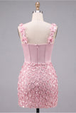 Lilac Corset Ruched Sequin Bodycon Homecoming Dress with 3D Flowers