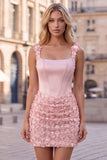 Lilac Corset Ruched Sequin Bodycon Homecoming Dress with 3D Flowers