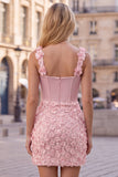 Lilac Corset Ruched Sequin Bodycon Homecoming Dress with 3D Flowers