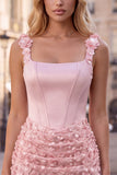 Lilac Corset Ruched Sequin Bodycon Homecoming Dress with 3D Flowers