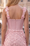 Lilac Corset Ruched Sequin Bodycon Homecoming Dress with 3D Flowers