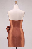 Strapless Chocolate Bodycon Homecoming Dress with Pearl Bow