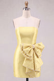Strapless Chocolate Bodycon Homecoming Dress with Pearl Bow