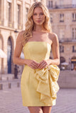 Strapless Chocolate Bodycon Homecoming Dress with Pearl Bow