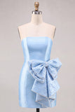 Strapless Chocolate Bodycon Homecoming Dress with Pearl Bow