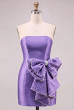 Strapless Chocolate Bodycon Homecoming Dress with Pearl Bow