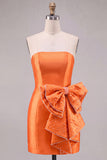 Strapless Chocolate Bodycon Homecoming Dress with Pearl Bow