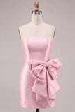Strapless Chocolate Bodycon Homecoming Dress with Pearl Bow