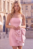 Strapless Chocolate Bodycon Homecoming Dress with Pearl Bow