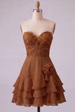 Orange Sweetheart Applique Tiered A Line Homecoming Dress with 3D Flower