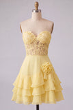 Orange Sweetheart Applique Tiered A Line Homecoming Dress with 3D Flower