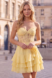 Orange Sweetheart Applique Tiered A Line Homecoming Dress with 3D Flower