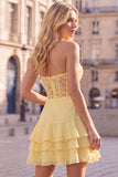 Orange Sweetheart Applique Tiered A Line Homecoming Dress with 3D Flower