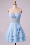Orange Sweetheart Applique Tiered A Line Homecoming Dress with 3D Flower