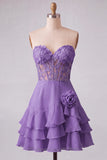 Orange Sweetheart Applique Tiered A Line Homecoming Dress with 3D Flower