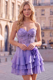 Orange Sweetheart Applique Tiered A Line Homecoming Dress with 3D Flower