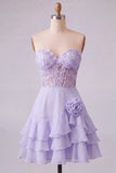 Orange Sweetheart Applique Tiered A Line Homecoming Dress with 3D Flower