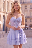 Orange Sweetheart Applique Tiered A Line Homecoming Dress with 3D Flower