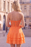 Orange Sweetheart Applique Tiered A Line Homecoming Dress with 3D Flower
