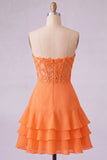 Orange Sweetheart Applique Tiered A Line Homecoming Dress with 3D Flower