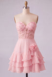 Orange Sweetheart Applique Tiered A Line Homecoming Dress with 3D Flower