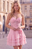 Orange Sweetheart Applique Tiered A Line Homecoming Dress with 3D Flower