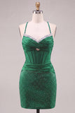 Dark Green Corset Beaded Bodycon Short Homecoming Dress