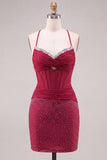 Dark Green Corset Beaded Bodycon Short Homecoming Dress