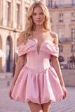 Off the Shoulder A Line Corset Red Homecoming Dress
