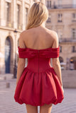 Off the Shoulder A Line Corset Red Homecoming Dress