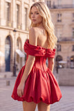 Off the Shoulder A Line Corset Red Homecoming Dress