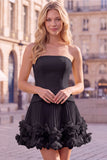 Fuchsia Strapless Pleated 3D Flower A Line Short Homecoming Dress