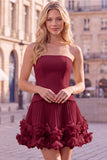 Fuchsia Strapless Pleated 3D Flower A Line Short Homecoming Dress
