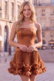 Fuchsia Strapless Pleated 3D Flower A Line Short Homecoming Dress