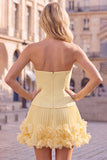 Fuchsia Strapless Pleated 3D Flower A Line Short Homecoming Dress